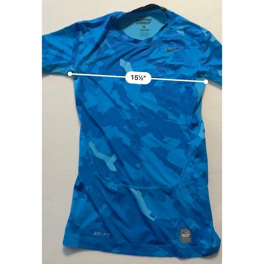 Nike Pro Combat Dri-Fit Compression T-shirt Blue Polyester Blend 543609-433 Sz M